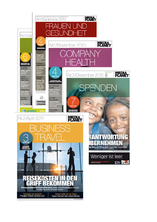 Zahlreiche Beilagen zwischen 2010 und 2015 für Mediaplanet in Trägermedien WELT, FAZ,Süddeutsche, Hamburger Abendblatt, Handelsblatt